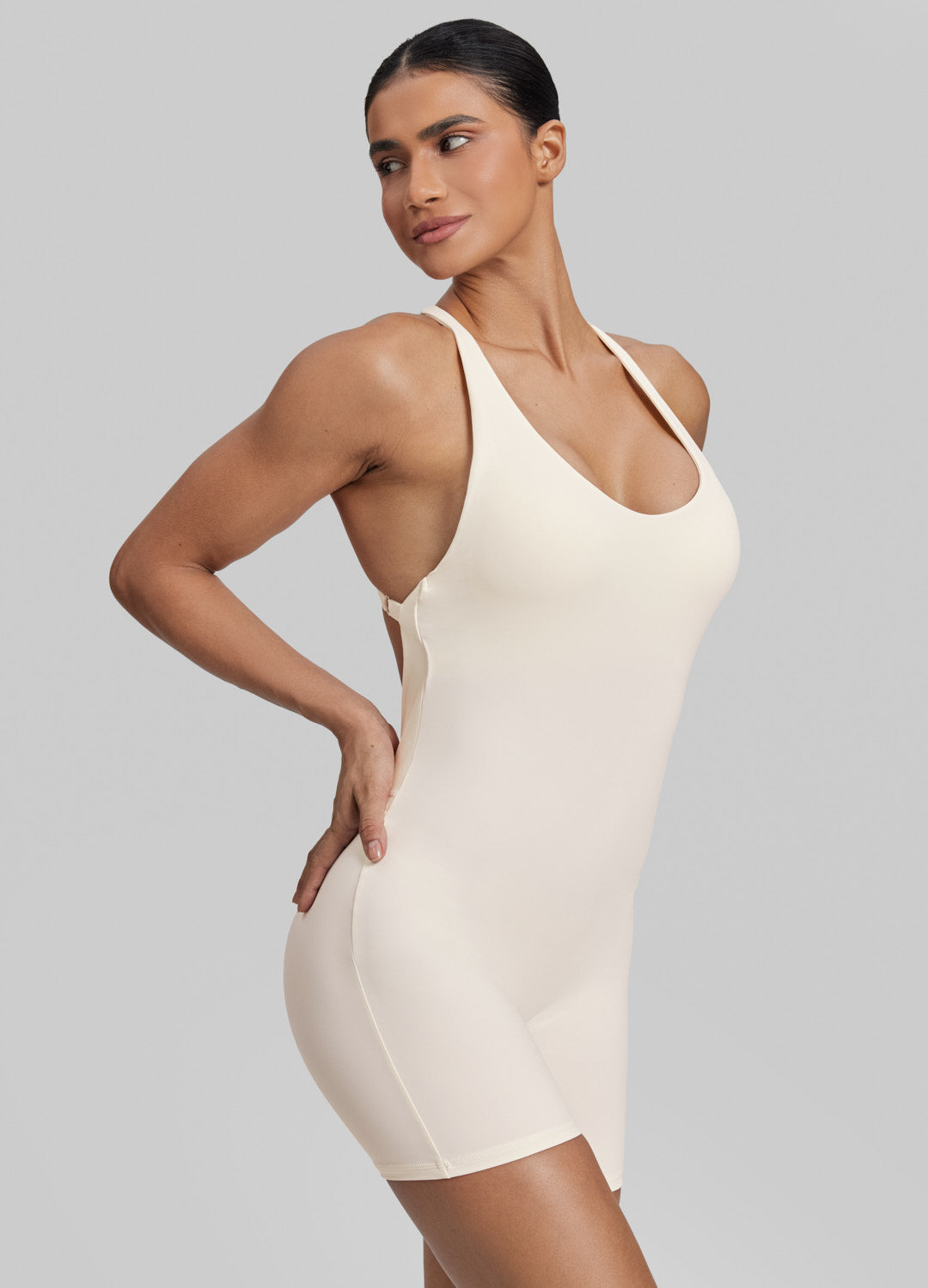 Form-Fitting Shorts Crossback Built-in Bra Sweat-Wicking Bodysuit - Image 5