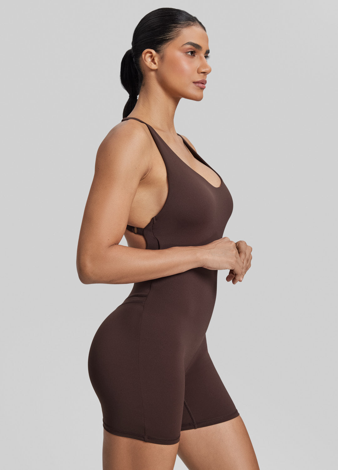 Form-Fitting Shorts Crossback Built-in Bra Sweat-Wicking Bodysuit - Image 3