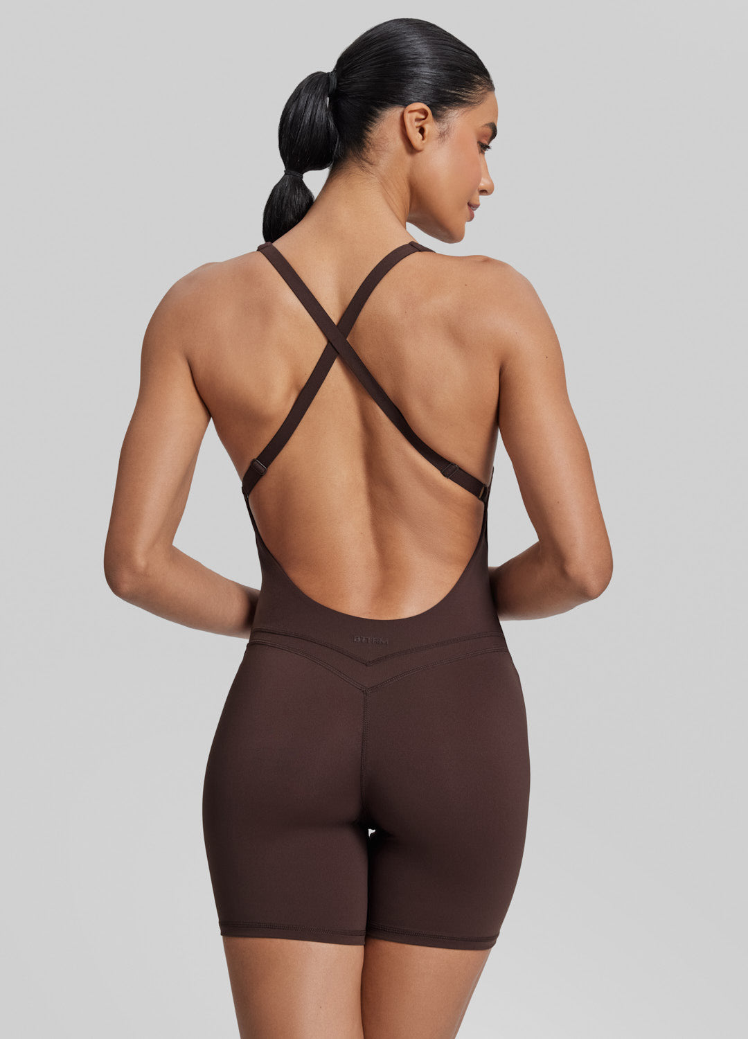 Form-Fitting Shorts Crossback Built-in Bra Sweat-Wicking Bodysuit - Image 4