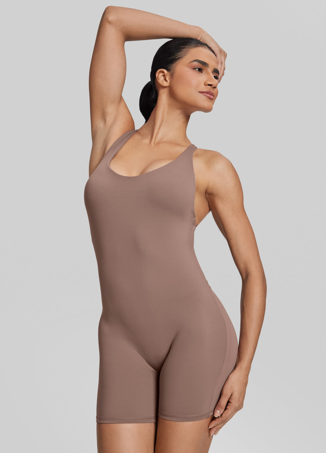 Form-Fitting Shorts Crossback Built-in Bra Sweat-Wicking Bodysuit - Image 5