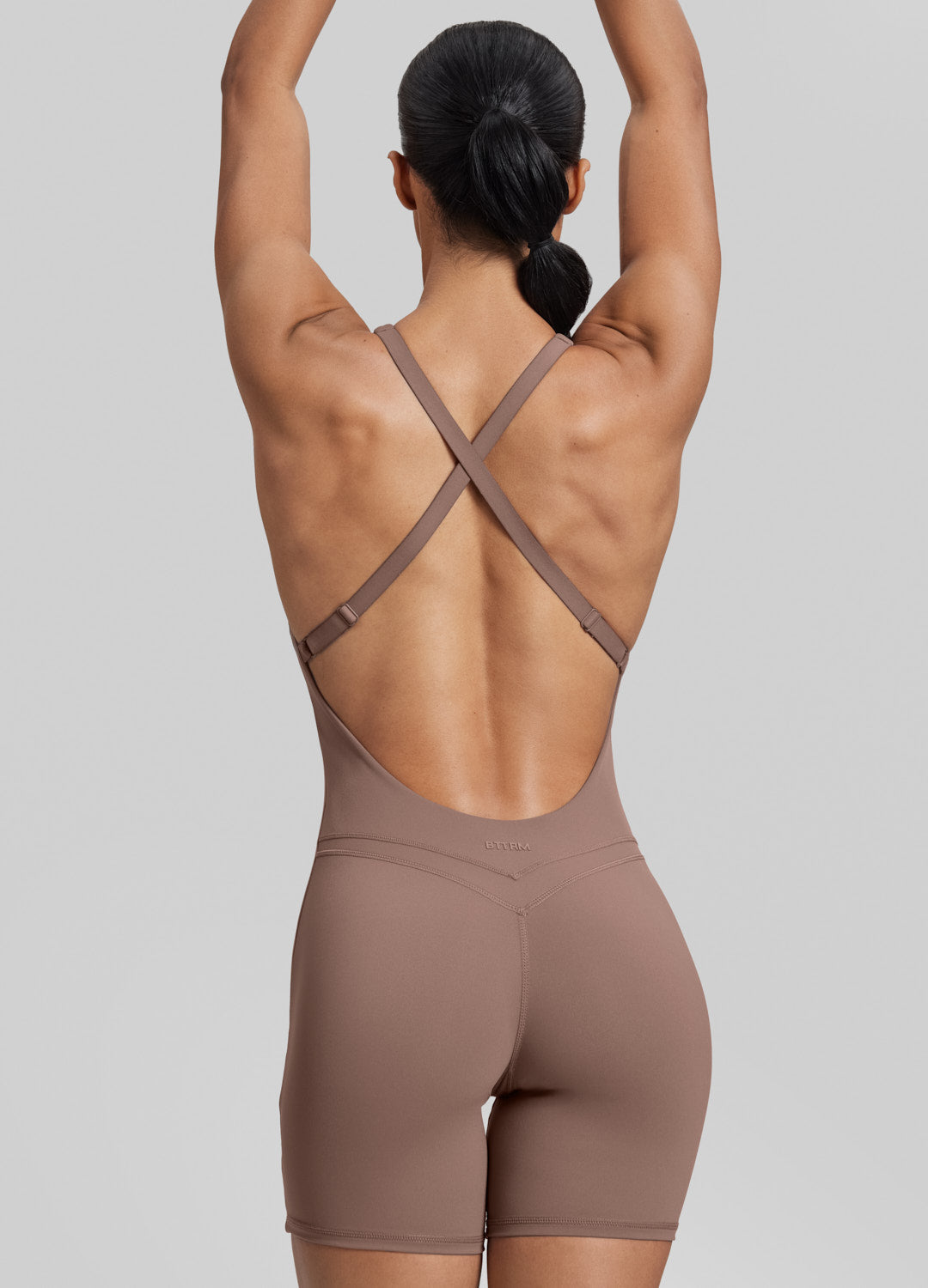 Form-Fitting Shorts Crossback Built-in Bra Sweat-Wicking Bodysuit - Image 3