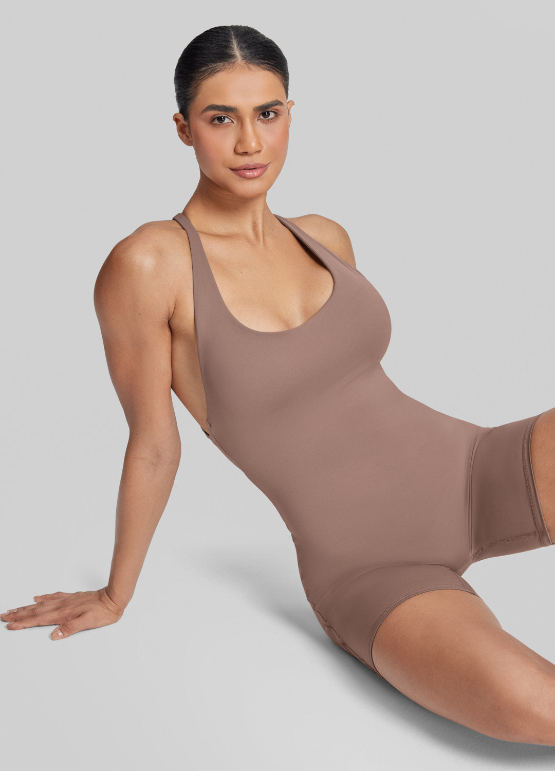 Form-Fitting Shorts Crossback Built-in Bra Sweat-Wicking Bodysuit - Image 6