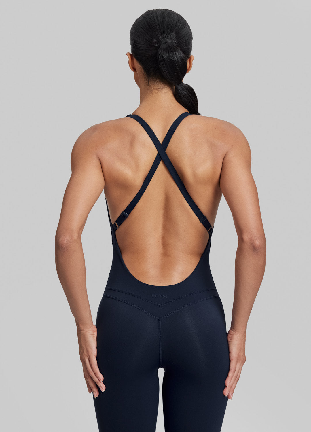 Form-Fitting Full Length Crossback Built-in Bra Sweat-Wicking Bodysuit - Image 4