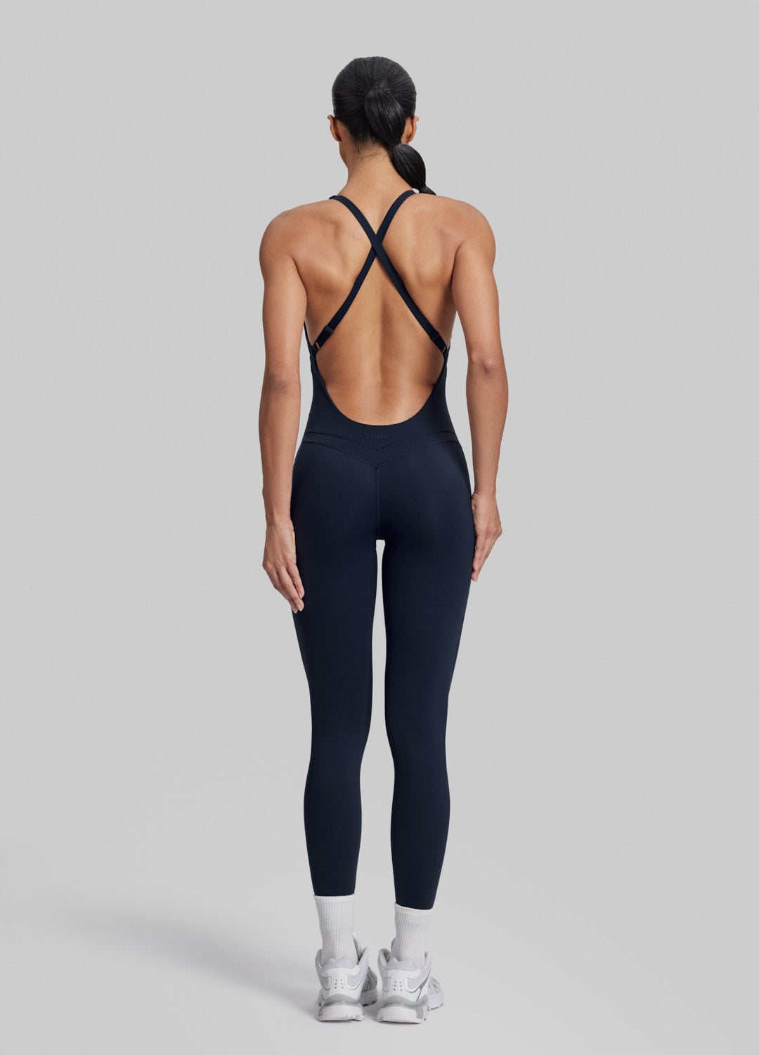 Form-Fitting Full Length Crossback Built-in Bra Sweat-Wicking Bodysuit - Image 2