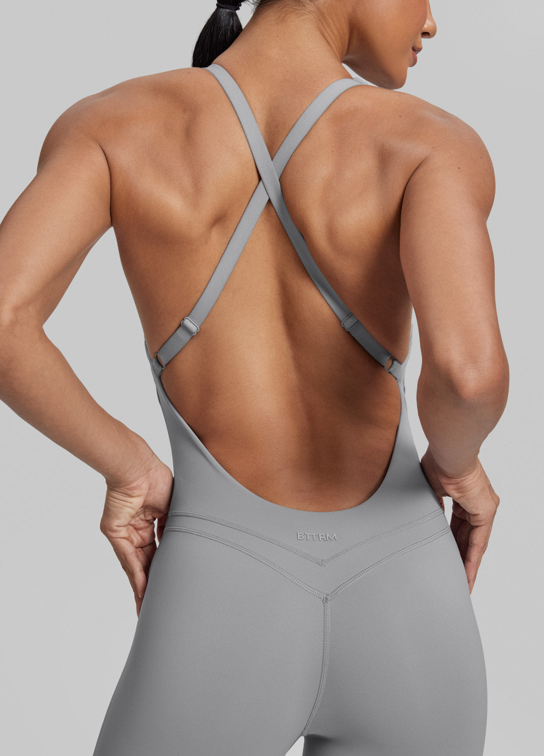 Form-Fitting Full Length Crossback Built-in Bra Sweat-Wicking Bodysuit - Image 4
