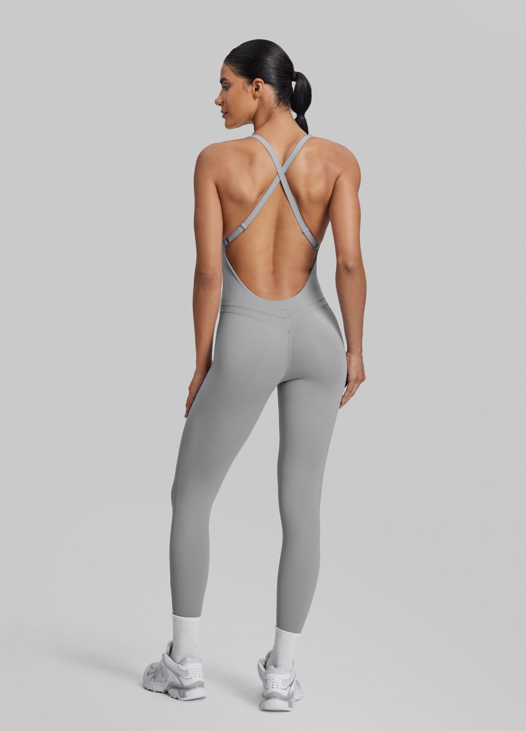 Form-Fitting Full Length Crossback Built-in Bra Sweat-Wicking Bodysuit - Image 3