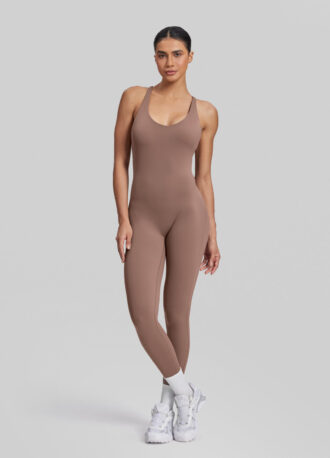 Form-Fitting Full Length Crossback Built-in Bra Sweat-Wicking Bodysuit