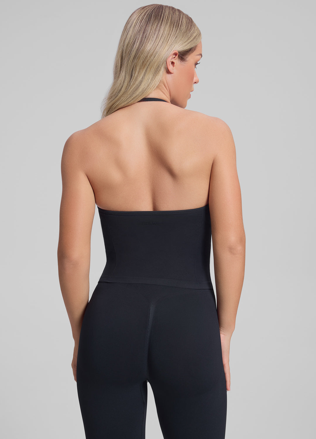 Ultrasculpt Longline Halterneck Form-Fitting Built-in Bra Twill Knit Tank Top - Image 2