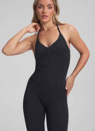 Ultrasculpt Longline Halterneck Form-Fitting Built-in Bra Twill Knit Tank Top