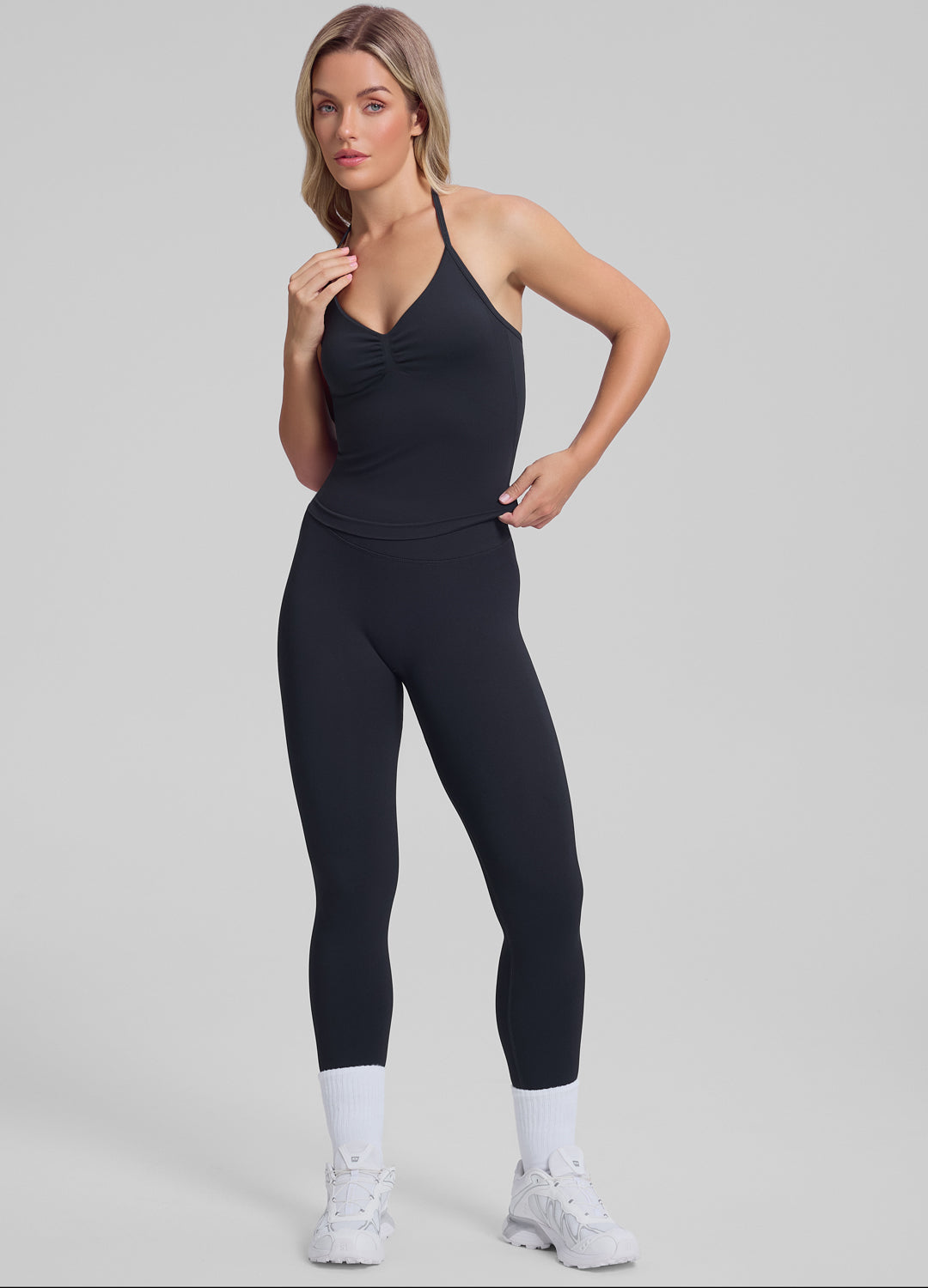 Ultrasculpt Longline Halterneck Form-Fitting Built-in Bra Twill Knit Tank Top - Image 6