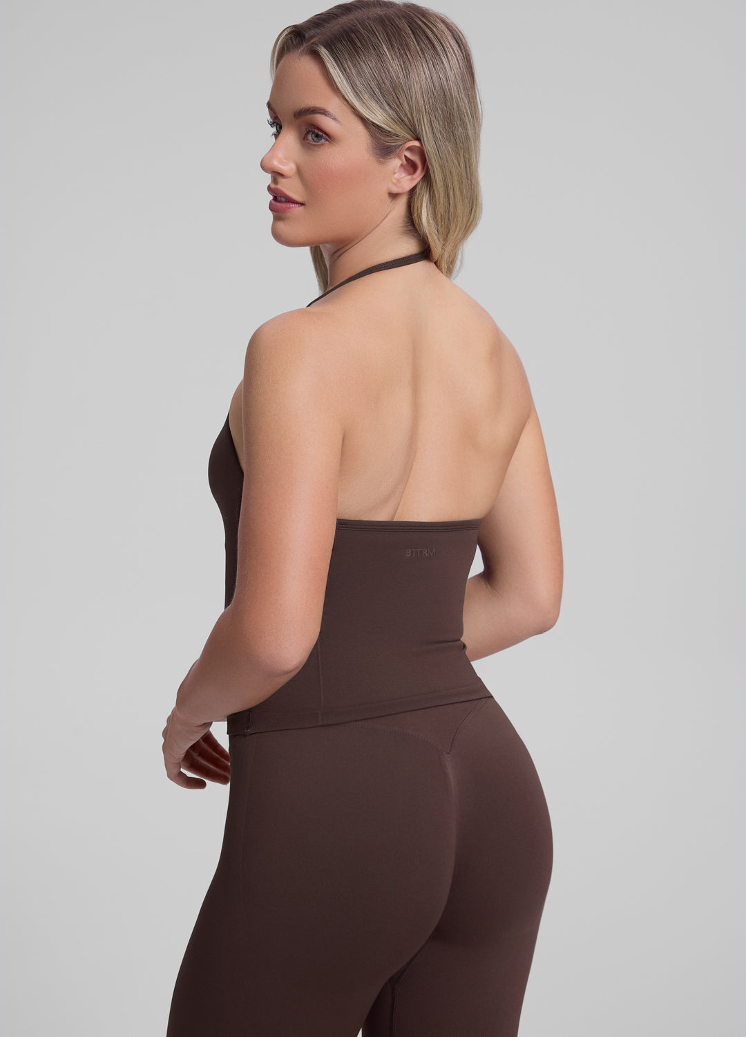 Ultrasculpt Longline Halterneck Form-Fitting Built-in Bra Twill Knit Tank Top - Image 2
