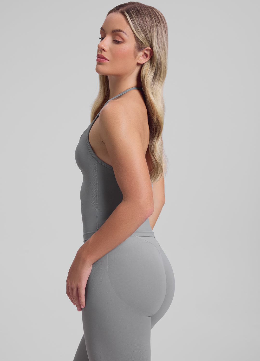 Ultrasculpt Longline Halterneck Form-Fitting Built-in Bra Twill Knit Tank Top - Image 2