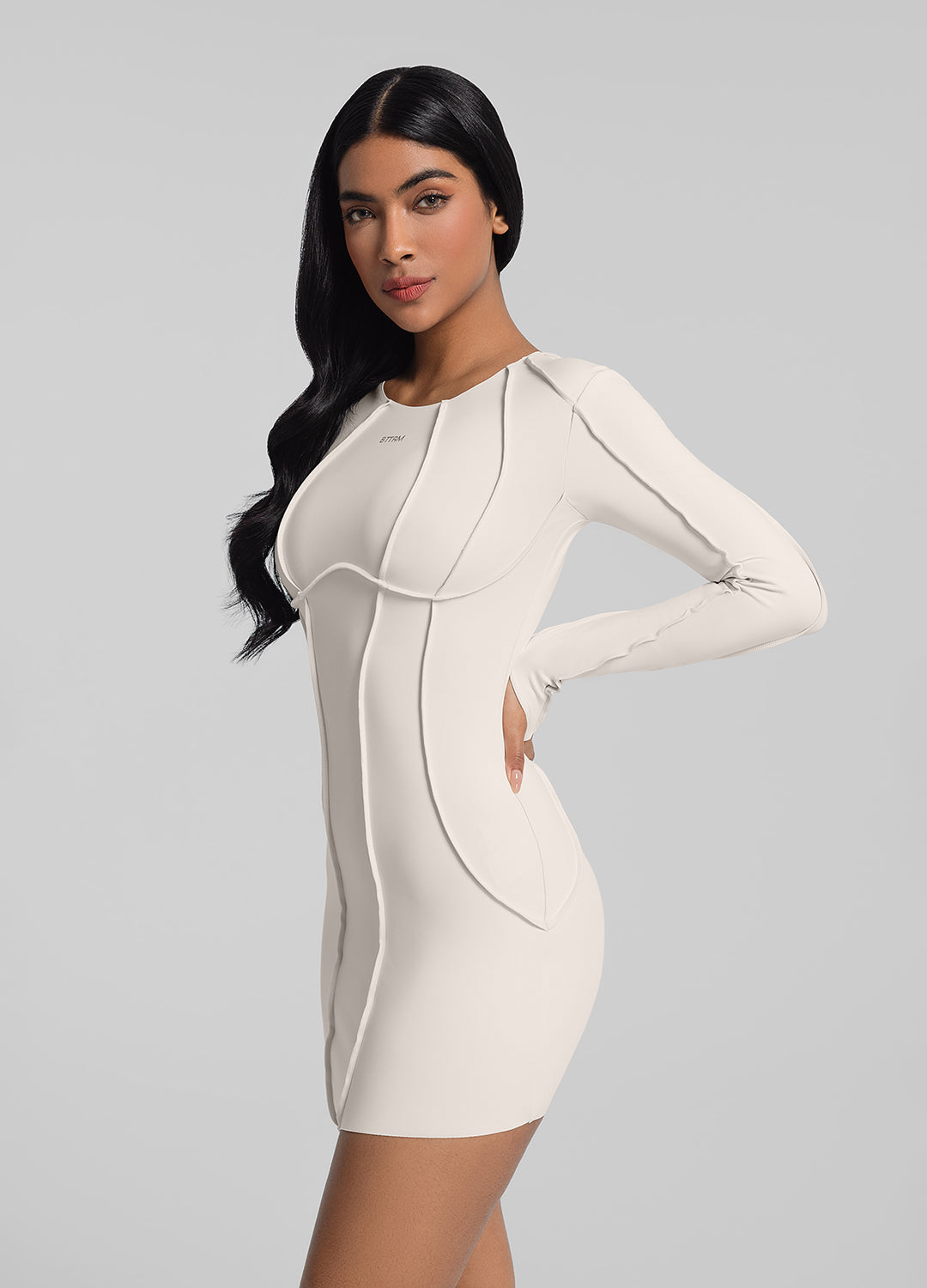 Curved Stitching Mini Dress - Image 2