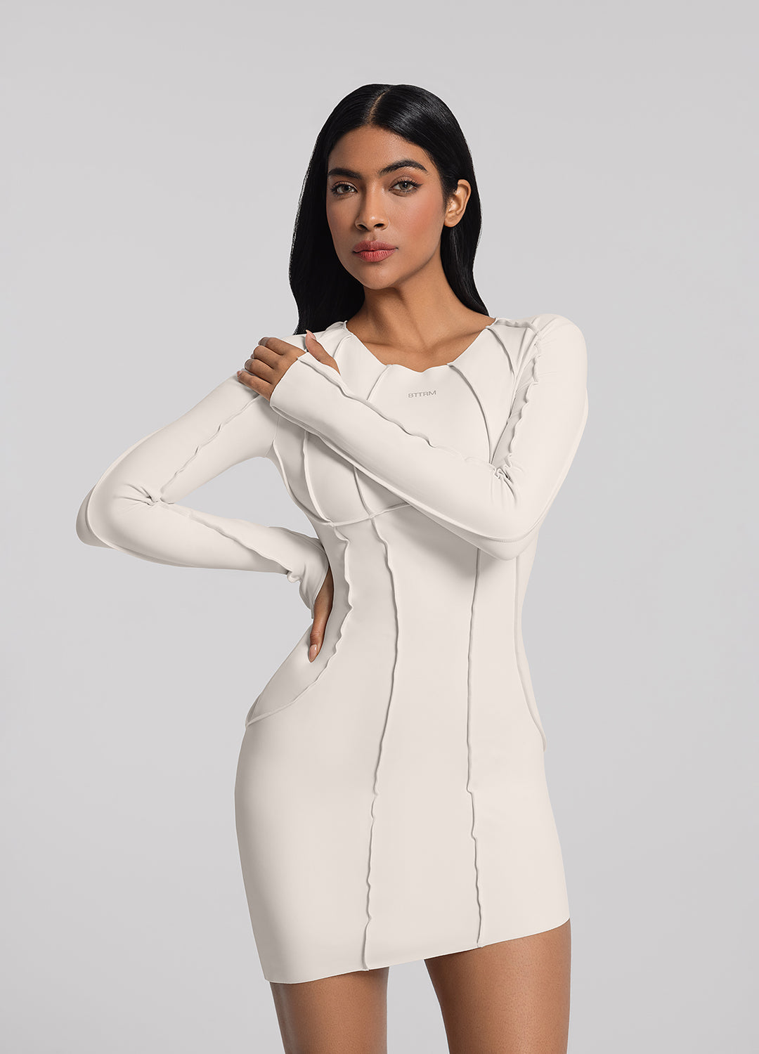 Curved Stitching Mini Dress - Image 5