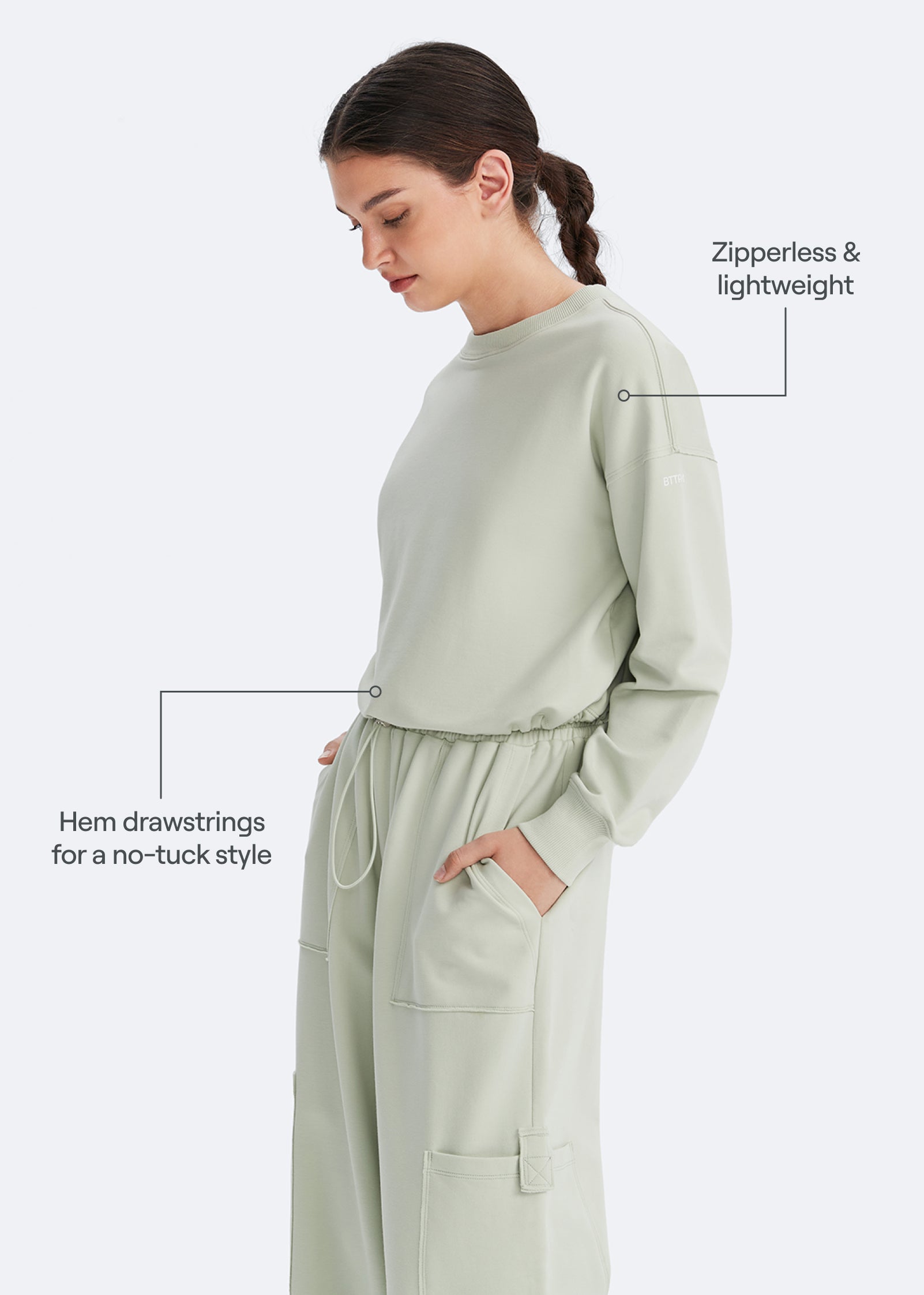 Cropped Sweatshirt with Drawstring - Image 3